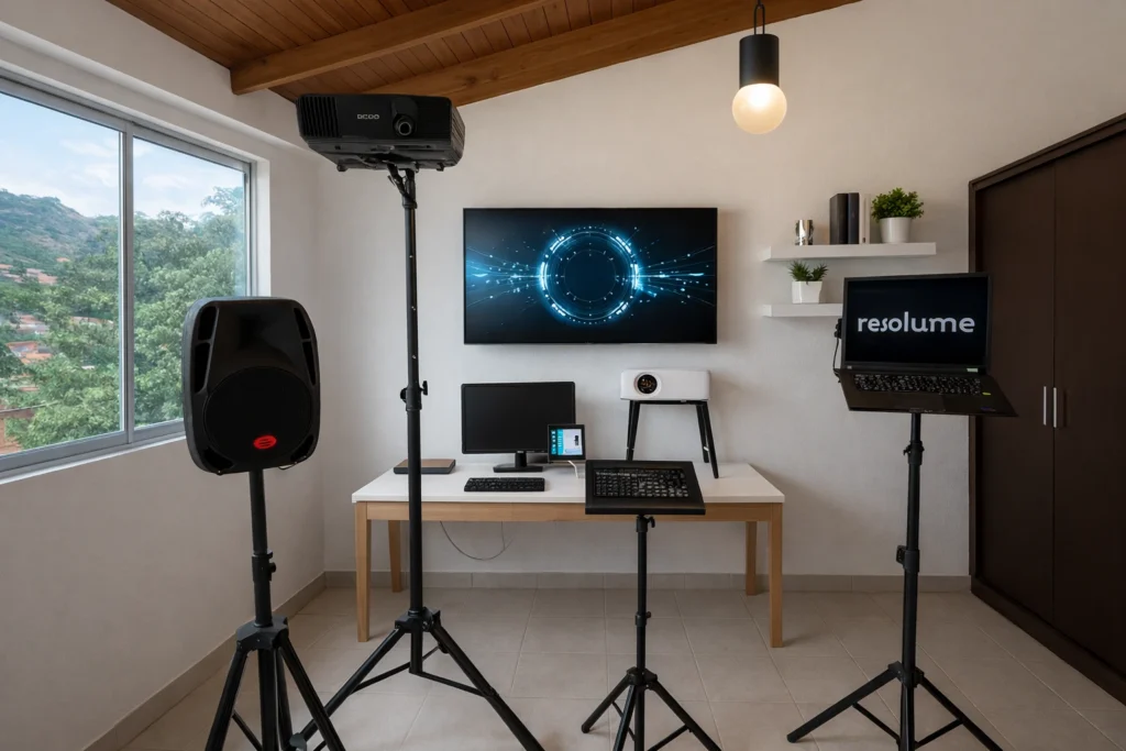 oficina con equipos de tecnología visual