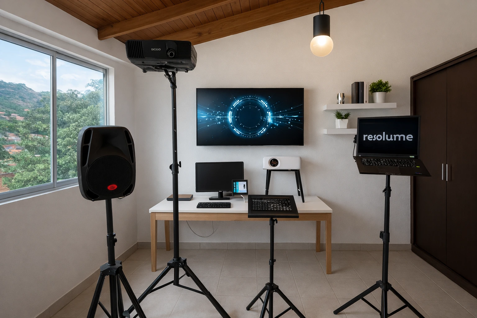 oficina con equipos de tecnología visual